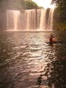 Wow, what a great idea! Bamboo raft with rope connecting it to the waterfall. We pulled ourselves right up to the falls.